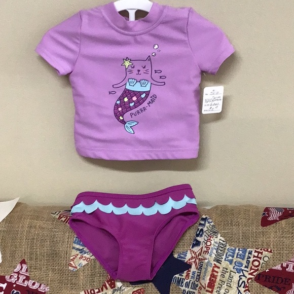 NWOT Carters Size 6 Months Baby Girl 2 PC Swimwear “PURRR-MAID” Lavender/ Blue - Picture 6 of 13